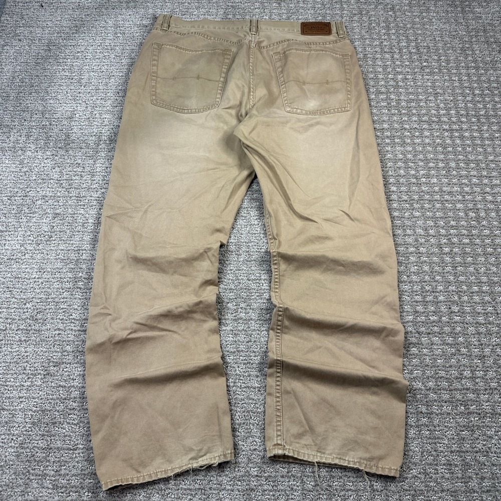 Polo Ralph Lauren Mens Khaki Cotton Twill Straight Leg Pants 35x30 Tan Distress